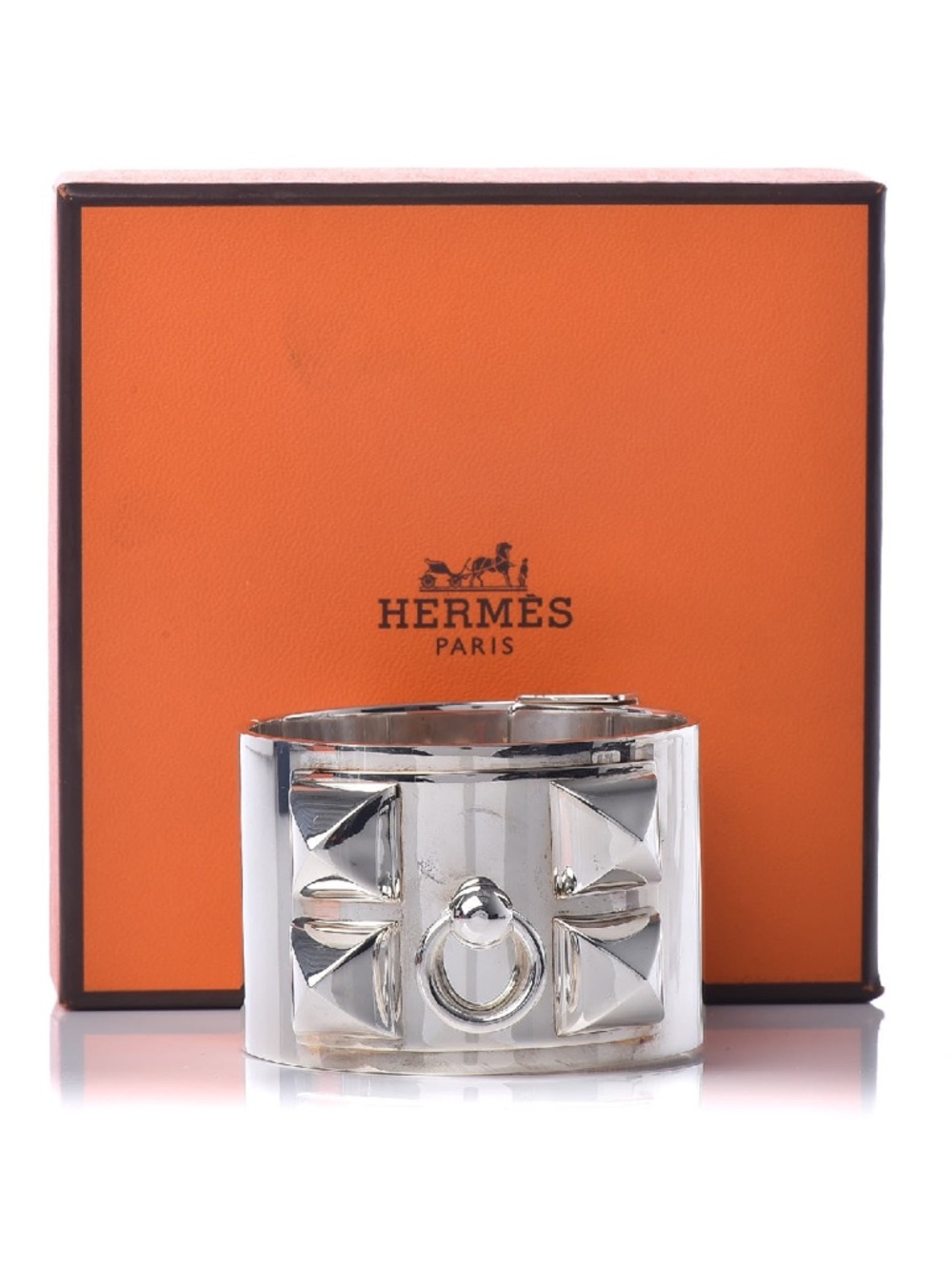 Hermès Silver Collier de Chien Wide Cuff Bracelet SH